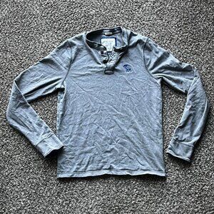 Y2K Abercrombie & Fitch Henley Mens XL Gray Long Sleeve 100% Cotton Tee